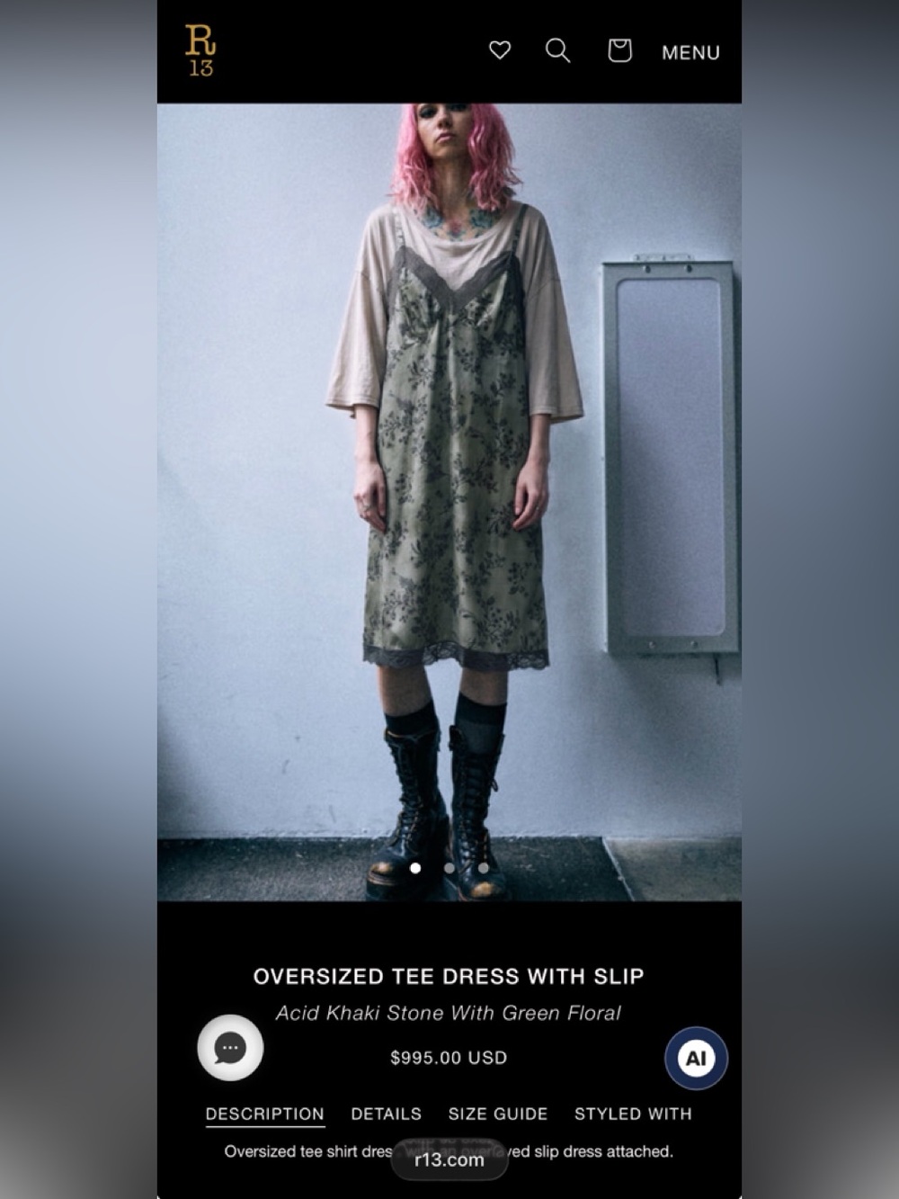 R13 OVERSIZED TEE DRESS WITH SLIP